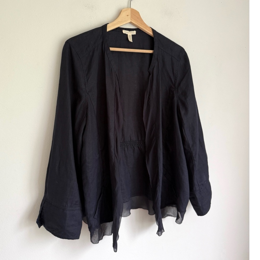 Eileen Fisher Organic Linen Open Cardigan Jacket in Navy Blue - Picture 3 of 6